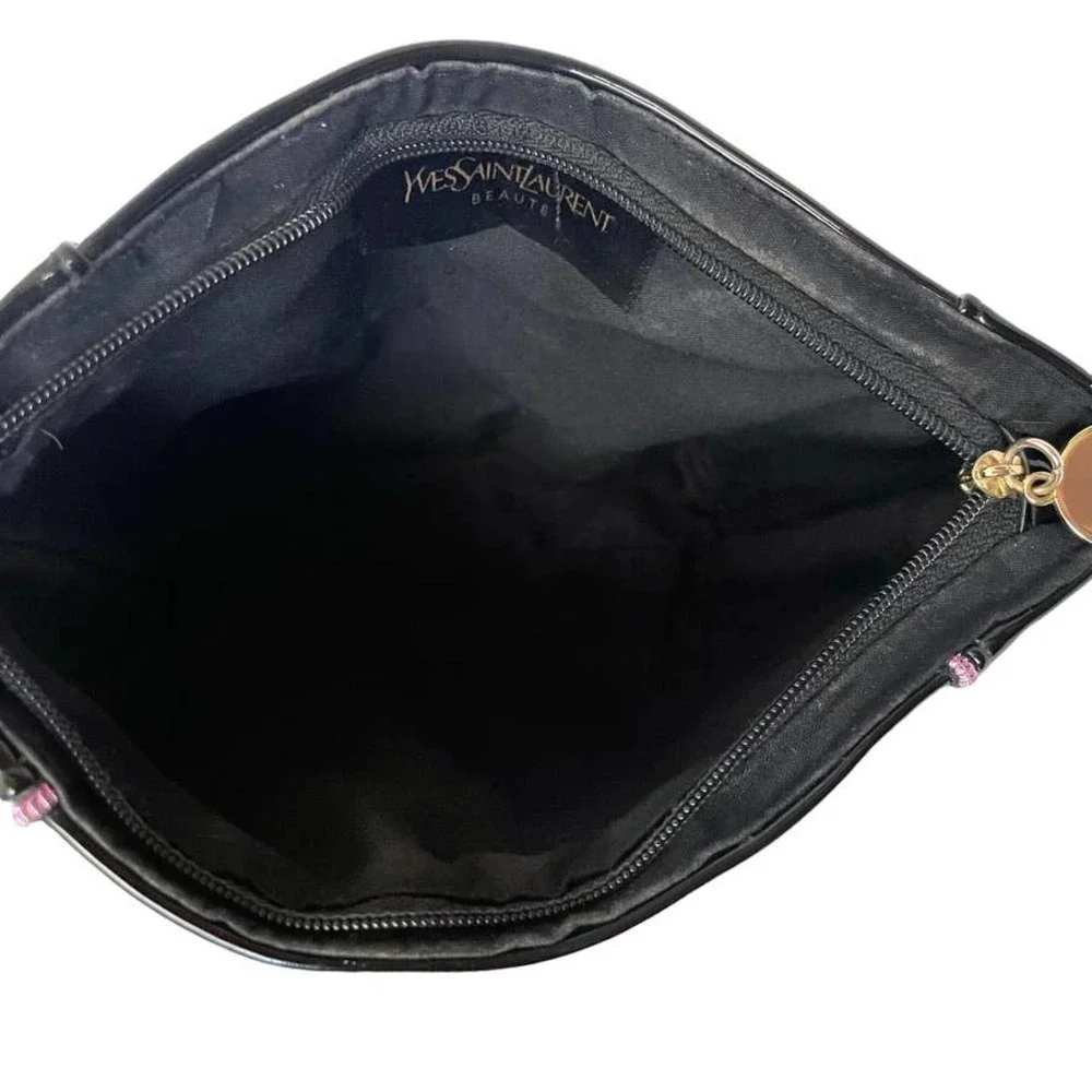 Yves Saint Laurent YSL Beauté Black Patent Faux Leather Zip Pouch Cosmetic Case